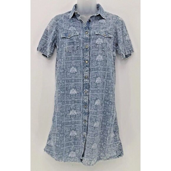 Ryan Michael Aztec Snap Front Tunic Shirt Dress, Fringe, Sz Sm, Western, Country - Picture 1 of 10